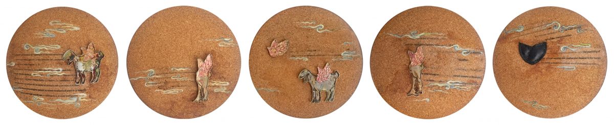 The Birth of An Amulet (oil and silver on Cork)